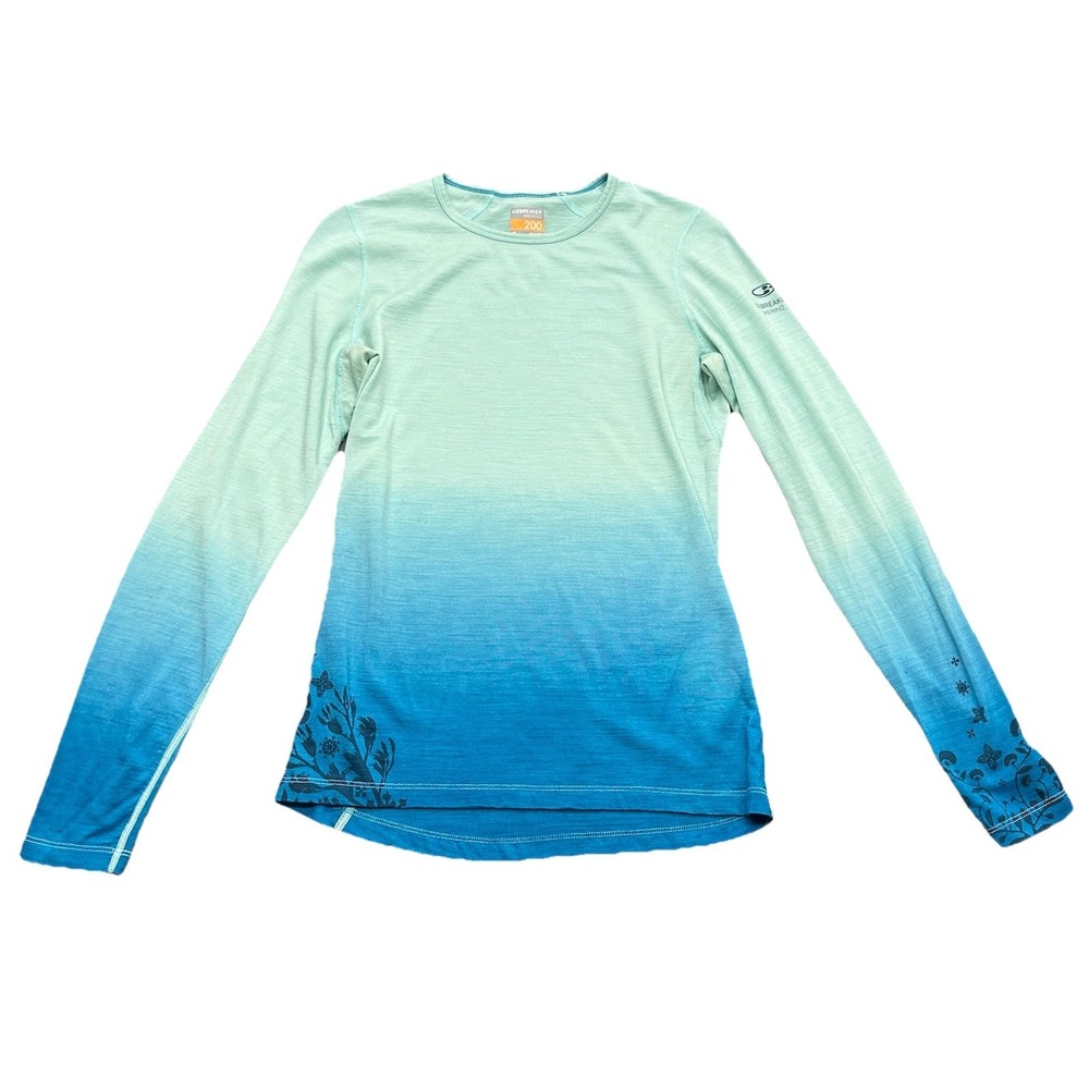 Icebreaker Merino 200 Blue Green Long Sleeve Womens Size Small Wool Base Layer